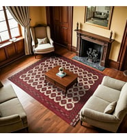 Bordo Halı Salon Halısı Etnik Tarz Geometrik Desen Dijital Baskı Kaymaz Taban Koridor Uyumlu