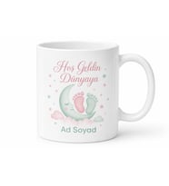 İsimli Hoş Geldin Bebek Baskılı Porselen Kupa Bardak Yeni Doğan Hediye