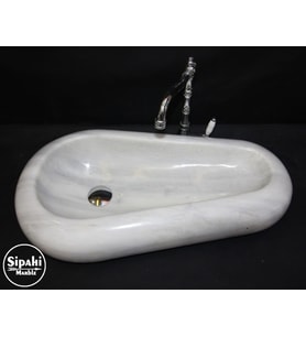 Sipahi Marble Beyaz Mermer Çakıl Tasarım Lavabo