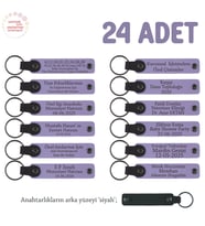 Müşterilerinize Kurumsal Hediye, 24'lü Set, İsim Yazılabilir Deri Anahtarlık, Mor Menekşe & Siyah (Lila - Mor)