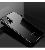 Galaxy S20 Plus Köşeleri Renkli Kamera Korumalı Şeffaf Kılıf (Siyah)