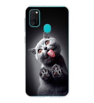 PrintiFy Samsung Galaxy M21 ile Uyumlu 1mm Slim Fit Kedi 2 050c Baskılı Şeffaf  Kılıf