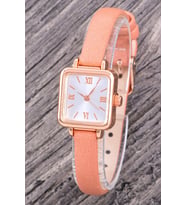 Minimal Kare Rose Kasa Retro Pudra Deri Kordonlu Kadın Genç Kız Kol Saati ST-304