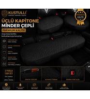 Kuştulli Terletmeyen kapitone oto koltuk minderi 3'lü set Cepli Model (Siyah)