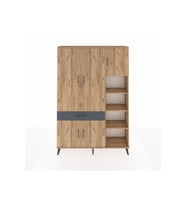 Arges Dolap 10 Raflı Tek Çekmeceli 5 Kapaklı 132x30x195 Çam-Çam/Antrasit