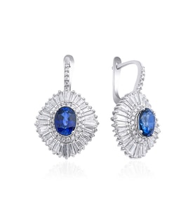 6.05 Karat Baget Safir Pırlanta Küpe