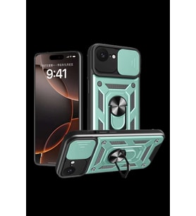 iPhone 16E Kılıf Pars Lens Yüzüklü Silikon - Yeşil