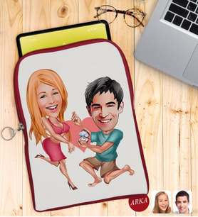 BK Gift Kişiye Özel Sevgililer Karikatürlü Taşınabilir Koruyucu Tablet Kılıfı & Organizer Çanta - Kırmızı-19