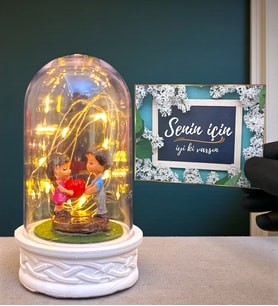 Led Işıklı Tasarım Fanus ve Senin İçin İyi Ki Varsın Hediye Kartı (Model 4)