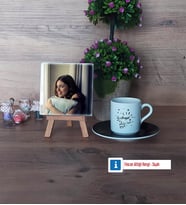 Doğum Günü Hediyesi Fotoğraflı Dekoratif Taş, Ahşap Altlıklı Türk Kahvesi Fincanı Hediye (Model 7)