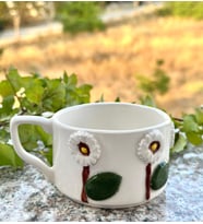 Yapımı Seramik Doğum Günü Hediye Ayçiçeği Papatya Doğa Güneş Çay Kahve Kupası Mug Kupa Bardak Kahve Fincanı