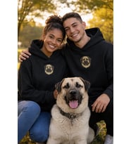 Sevgililer Günü Özel Kangal Figürlü Unisex Siyah Hoodie – Güçlü Bağlar İçin Patili Aşk Temalı Kapüşonlu Sweatshirt