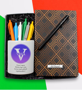 Firmalara Özel Kurumsal Logo Baskılı Kalemlik & Kişiye Özel Kareli Defter & Kişiye Özel Roller Kalem & 6'lı Renkli Kalem Hediye Seti