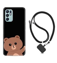 Oppo Reno 6 Kılıf Resimli Boyun Askılı İpli Desenli Silikon Series Hello Bear 1905
