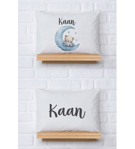 Pia Baby Premium %100 Pamuk İkili İsim Yazılı Erkek Bebek Yastık Kılıfı – 35x45 cm Organik Baskı 5071-13 (Ekru)