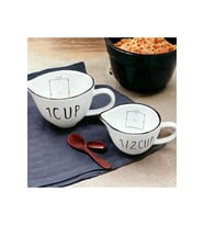 Seramik 2'li Ölçü Kabı Seti - 1 Cup (500 ml) ve 1/2 Cup (250 ml) Kapasiteli,