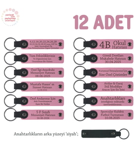 Pembe & Siyah, Kardeşlerden Nişan Töreninde Dağıtılacak, 12'li Set, İsimli Anlamlı Deri Anahtarlık