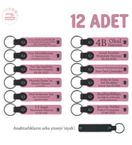 Pembe & Siyah, Kardeşlerden Nişan Töreninde Dağıtılacak, 12'li Set, İsimli Anlamlı Deri Anahtarlık