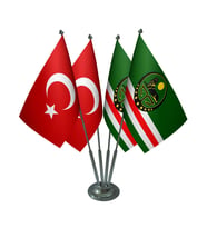 Masa Üstü Çeçenistan İçkerya Bayrağı Türk Bayrağı Dörtlü Krom Direk Masa Bayrak Seti