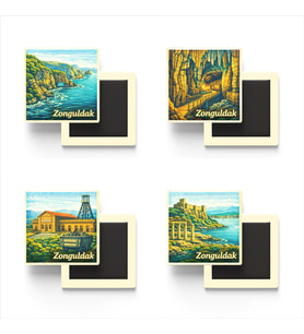 Zonguldak - Baskılı Buzdolap Magneti Kare - 9x9 cm - 4 Adet