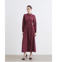 LCW Modest Bordo Kuşaklı Modal Karışımlı Gömlek Elbise