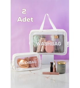 Porsima 2li Şeffaf - Beyaz Seyahat ve Makyaj Çantası Su Geçirmez Organizer Washbag