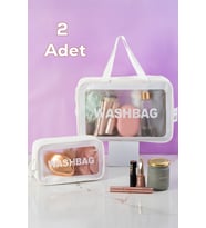 Porsima 2li Şeffaf - Beyaz Seyahat ve Makyaj Çantası Su Geçirmez Organizer Washbag
