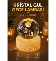 Kristal Gül Gece Lambası USB Bağlantılı Dekoratif Masa Lambası 3D Cam Küre Romantik Hediyelik Aydınlatma