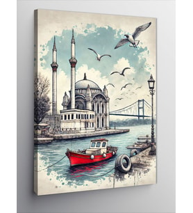 Kanvas Tablo Boğaz Köprüsü ve Cami Manzarası
