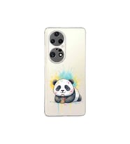 Huawei P50 Pro ile Uyumlu Splash Panda Tasarımlı Şeffaf Silikon Kılıf