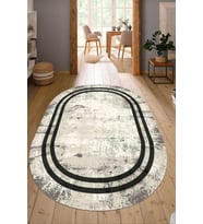 Dijital Baskılı Kaymaz Taban Yıkanabilir Oval Salon Halısı Mutfak Halısı Yolluk NDO-HT-1271 (Krem)