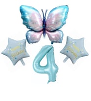 Mavi Kelebekli Happy Birthday 4 Yaş Folyo Balon Set