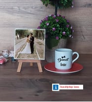 Damat Fotoğraflı Dekoratif Taş, Ahşap Altlıklı Türk Kahvesi Fincanı Hediye (Model 8)