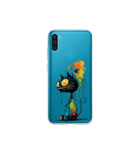 Samsung Galaxy M11 ile Uyumlu Splash Kedi Tasarımlı Şeffaf Silikon Kılıf