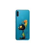 Samsung Galaxy M11 ile Uyumlu Splash Kedi Tasarımlı Şeffaf Silikon Kılıf