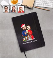 Kişiye Özel Yılbaşı Aile Karikatürlü Siyah Defter Model-3
