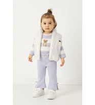 Kız Bebek 3’lü Takım Yelekli Teddy Nakışlı Sweatshirt ve Fiyonklu Pantolon Lila (9-12-18-24 Ay) 10695