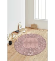 Dijital Baskılı Kaymaz Taban Yıkanabilir Yuvarlak Salon Halısı Koridor Halısı Paspas NDY-HT-349 (Pembe)