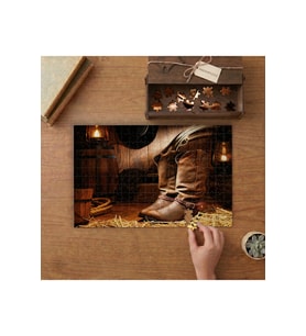 Kovboy Çizmeleri Ve Han Tasarımı 240 parça Ahşap Puzzle Ahşap Kutuda MP07882