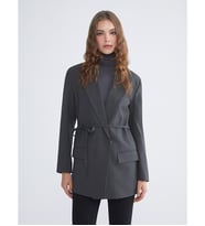 LCW Modest Antrasit Beli Kuşaklı Kadın Blazer Ceket