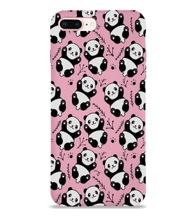 Apple iPhone 8 Plus Uyumlu Lansman Kılıf Panda Tasarımlı İçi Kadife Kapak-Pembe (Şeffaf)
