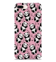 Apple iPhone 8 Plus Uyumlu Lansman Kılıf Panda Tasarımlı İçi Kadife Kapak-Pembe (Şeffaf)