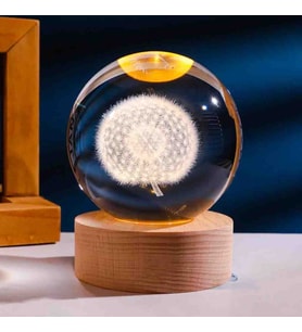 Wolawood Kristal Cam Kar Küresi 3D Işıklı LED Lamba USB Kablolu Ahşap Standlı Özel Gün Işığı Dekoratif Hediyelik Konsept Masaüstü Aksesuar Şık Zarif Süs Biblo Dekor Top Özel Üretim Premium Ay Küre Seti