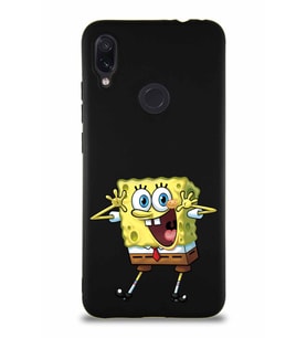 Xiaomi Redmi Note 7 Pro Soft Premier Kapak Sünger Bob Tasarımlı Silikon Kılıf - Siyah (Şeffaf)