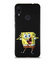 Xiaomi Redmi Note 7 Pro Soft Premier Kapak Sünger Bob Tasarımlı Silikon Kılıf - Siyah (Şeffaf)