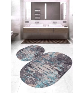 Dijital Baskılı Kaymaz Taban Yıkanabilir Oval 2'li Klozet Takımı Banyo Paspası NOKZ-HT-334 (Çok Renkli)