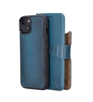 Bouletta Apple iPhone 14 Uyumlu Deri Cüzdanlı Kılıf MWWN BRN4EF Mavi