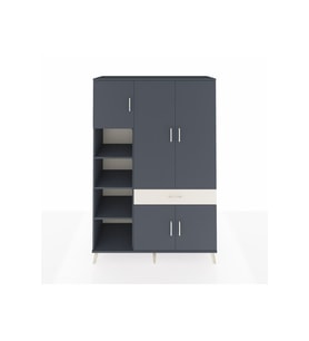 Hyperion Dolap 8 Raflı Tek Çekmeceli 5 Kapaklı 132x44x195 Antrasit-Antrasit/Aytaşı