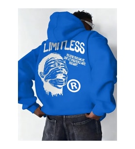 Erkek Premium Baskılı Kapşonlu Sweatshirt Üç İplik İçi Pamuklu Kanguru Cepli - Saks Mavisi