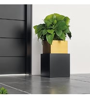 Flora Modern Saksı 35x35x30 Antrasit Dekoratif Alüminyum Metal Dış Mekan Bahçe Balkon Teras Dayanıklı Saksı (Antrasit - Gold)